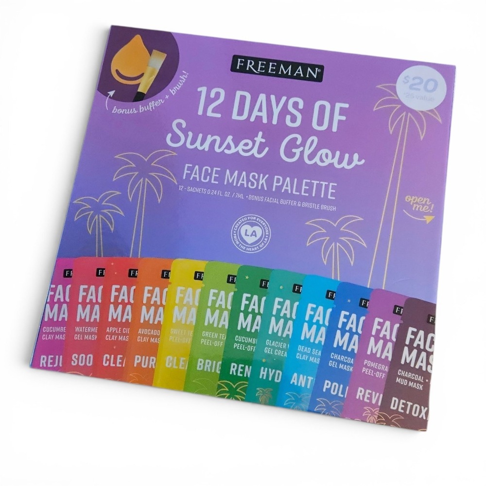 12 Days of Sunset Glow Face Mask Palette 12 Sachets with Brush and Buffer